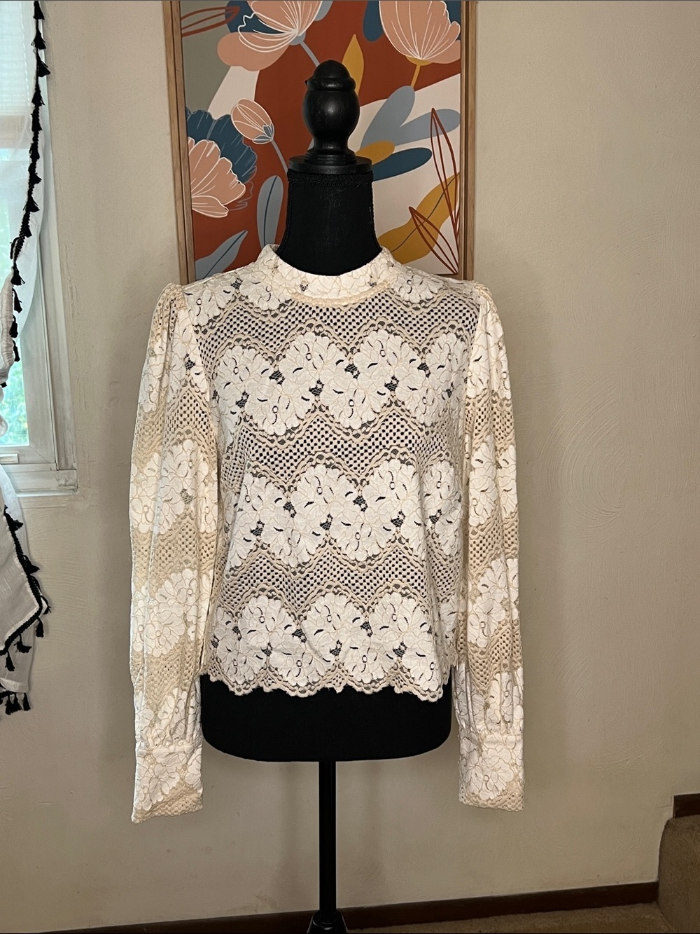 Anthropologie DOLAN Left Coast Mock-Neck Lace Blouse Size S